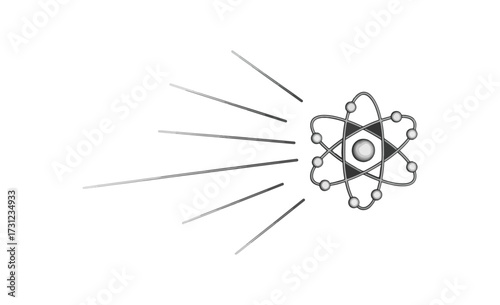 Atom illustration with energy rays science concept black background