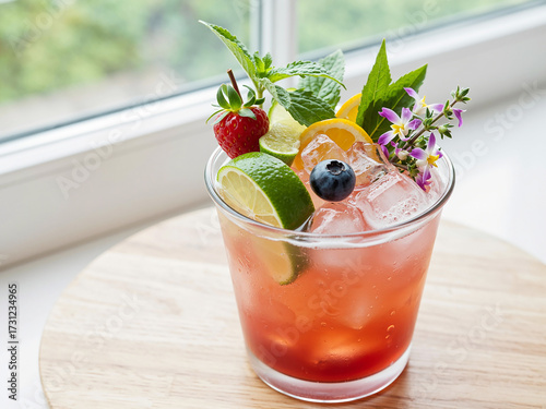 mojito cocktail with strawberries and mint