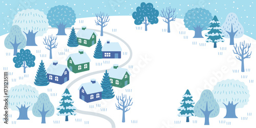 Snowy hill and house landscape background material
