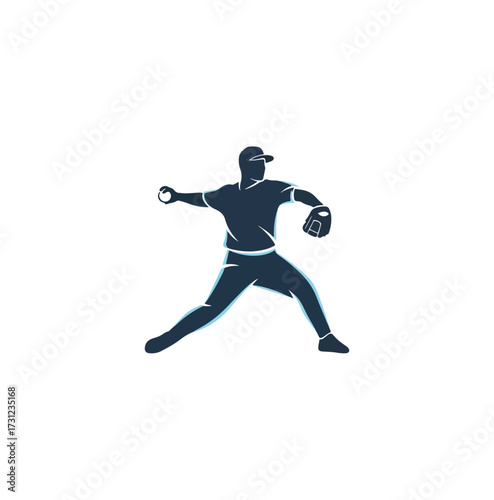 Baseball player silhouette throwing ball against black background