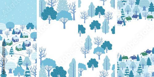Snowy landscape square and house landscape background material