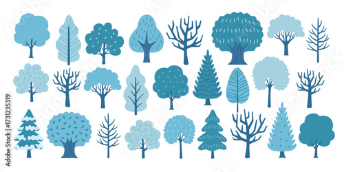 Illustration set of winter trees of various shapes