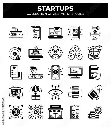 Collection of 25 Startup Icons: Business. Marketing. and Technology