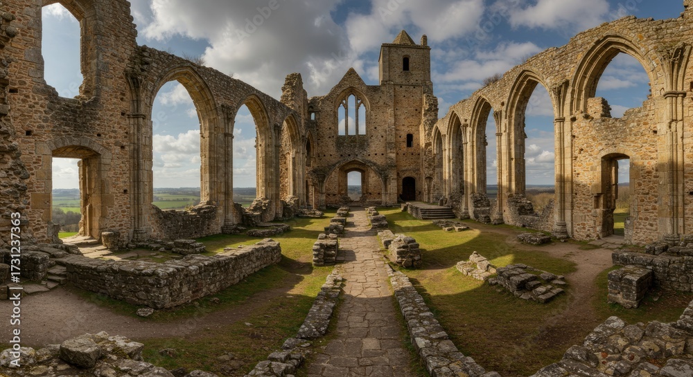 Obraz premium Ancient Abbey Ruins Under Dramatic Sky