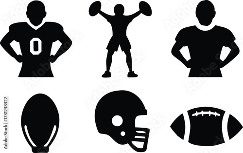 American Football Player Silhouettes and Equipment Icons