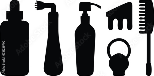 Black Silhouettes of Hair Care and Beauty Products