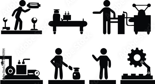 Industrial Factory Process Icons Silhouette Set