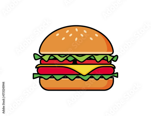 Illustrated hamburger with sesame seeds on black background
