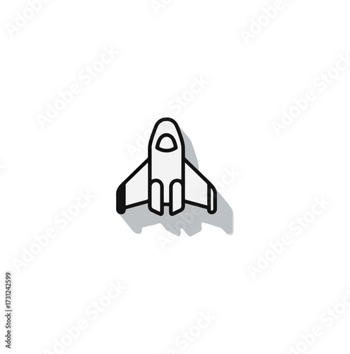 Illustration of a stylized white rocket against a black background