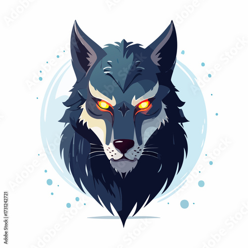 Cartoon vector illustration of a fierce werewolf with glowing eyes and sharp teeth in a stylized design
