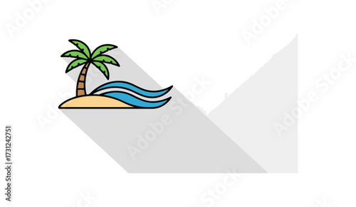 Island illustration with palm tree and waves vector design