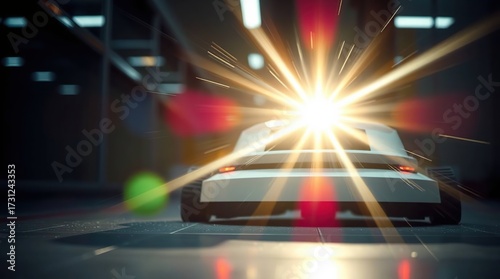 Robot vacuum cleaning modern office.