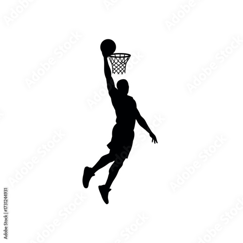 Athletic slam dunk basketball silhouette