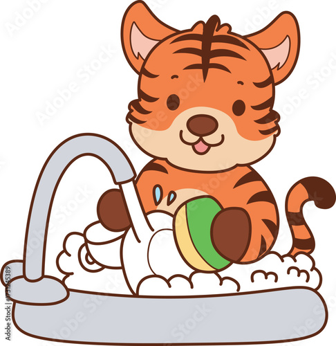 Illustrations of cute tiger character vector clip art for kids.