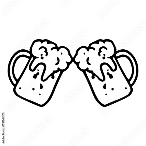 doodle style black and white beer clink