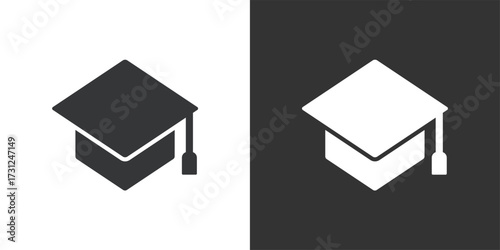 Graduation Cap or Mortarboard Hat Icon. Solid glyph series icon