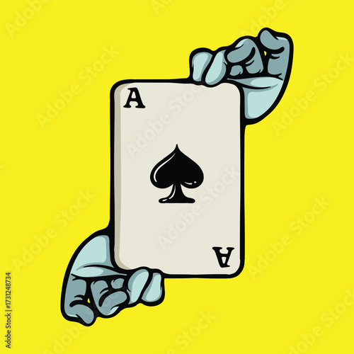 Hand holding ace spade Cartoon Vector Illustration