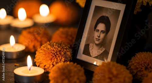 Remembering a loved one with candles and flowers.