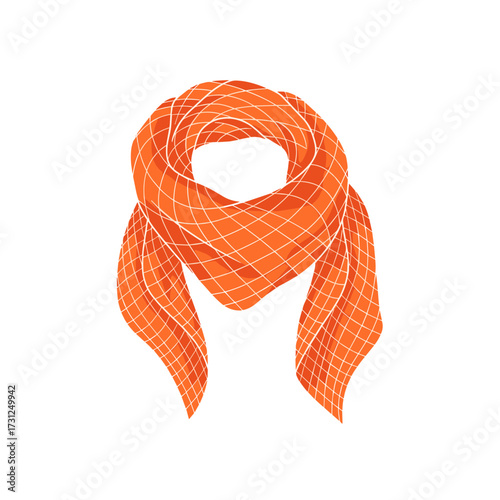 A close up of an orange checkered scarf with white threads is displayed.