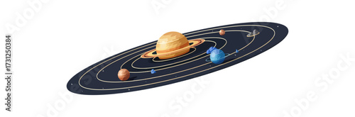 Solar system diagram with planets and orbital paths