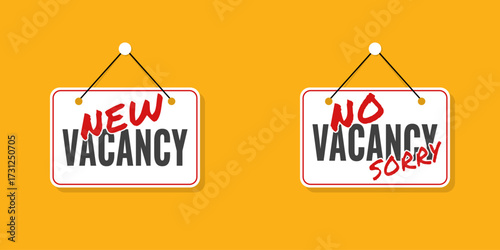 new vacancy and no vacancy door signs, hiring vector template, human resources banner set