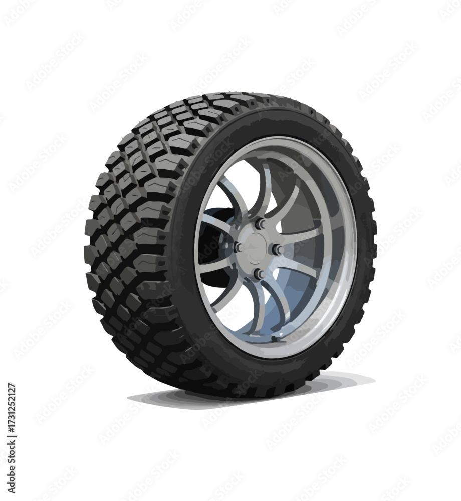Obraz premium Vehicle tire with alloy rim isolated on black background