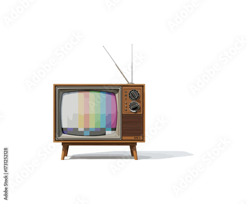 Vintage television with test pattern illustration isolated on black