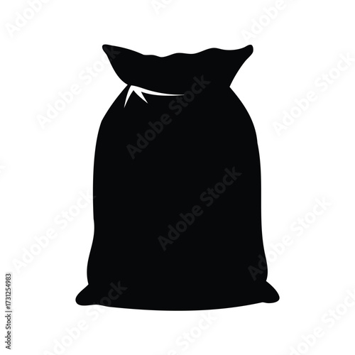 Full black silhouette of tied cloth sack, bag, or pouch illustration, cement bag silhouette vector illustration