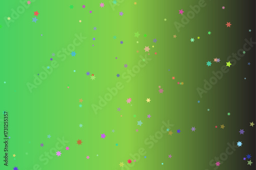 Abstract background with vibrant green to black gradient and scattered colorful confetti