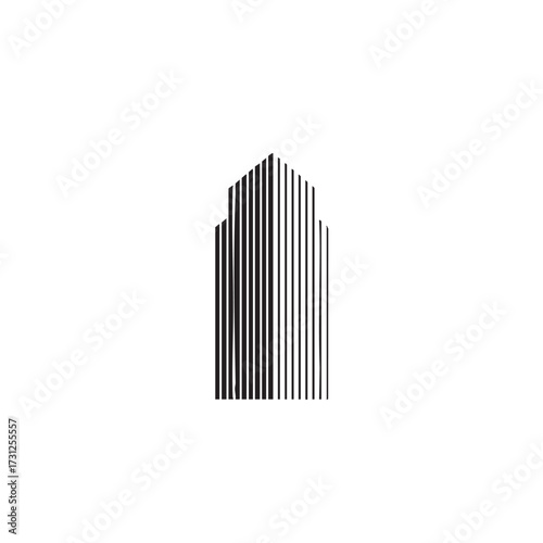 An elegant, minimalist abstract illustration depicts a modern high-rise building, composed of distinct vertical lines, representing urban architecture and corporate growth.