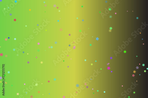 Abstract background with green yellow and black gradient and scattered colorful confetti