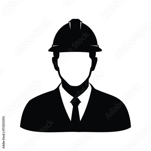 Silhouette of a Professional Worker Wearing Hard Hat and Business Attire, construction worker wearing hard hat silhouette vector illustration