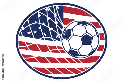 American flag soccer ball emblem in circle with stars and stripes football United States