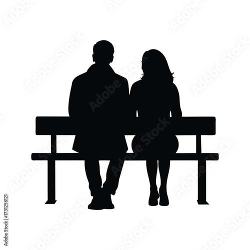 Silhouette of couple sitting on park bench, enjoying quiet contemplation together, couple sitting on bench together silhouette vector illustration
