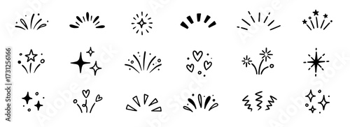 Wallpaper Mural Line icon ray, confetti element set. Starburst line art with hand drawn glitter spark, pop icon shapes and surprise emphasis elements. Decorative sketch style for a sunshine ray vector illustration Torontodigital.ca