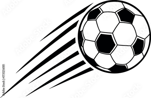 Black and white soccer ball with motion streaks on white background football sport