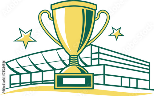 Golden trophy with stadium and stars illustration award winner