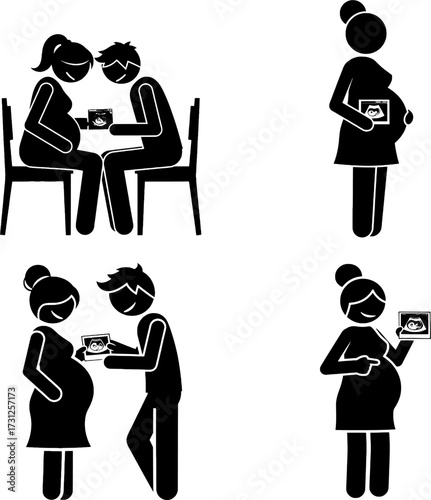 Couple Pregnancy, Sonogram, and Expectant Parents Icon Set