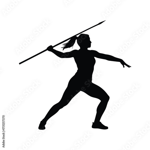 Silhouette of a determined woman throwing a javelin with poised strength, female athlete throwing javelin silhouette vector illustration