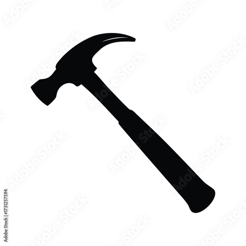 Black silhouette of a claw hammer laying on a white background simple, hammer silhouette vector illustration