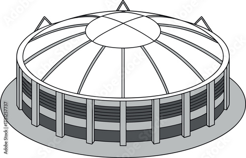 Isometric stadium building with domed roof and tiered seating illustration arena architecture