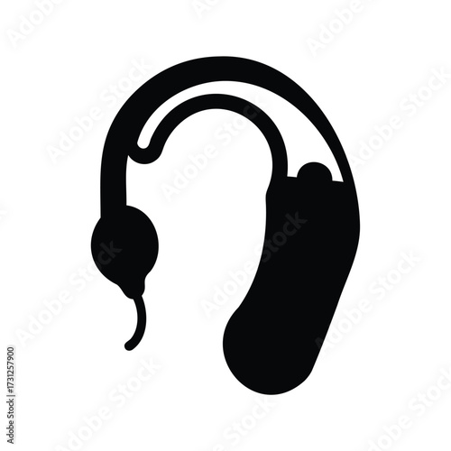 Silhouette of a behind the ear hearing aid enhancing auditory perception, hearing aid silhouette vector illustration