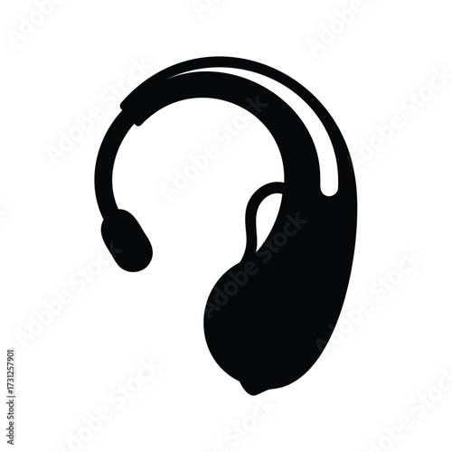 Black and White Silhouette Depiction of a Behind the Ear Hearing Aid, hearing aid silhouette vector illustration
