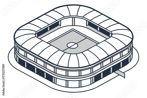 Isometric view of a modern sports stadium with a soccer field and seating soccer stadium football stadium