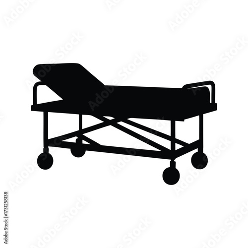 A solitary black silhouette of a rolling hospital bed, evocative of medical setting, hospital bed silhouette vector illustration