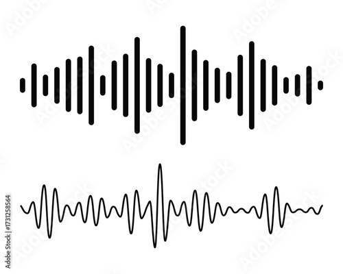 Set of radio wave icon. Monochrome simple sound wave on white background. Vector sound wave icon. Music player sound bar. Record interface. Equalizer icon with soundwave line. Used for mobile.