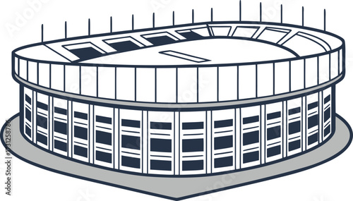 Simple Line Art Stadium Building With Dark Blue Seats and Grey Base arena sports
