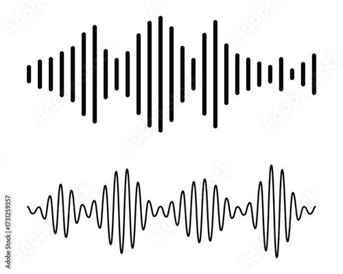 Set of radio wave icon. Monochrome simple sound wave on white background. Vector sound wave icon. Music player sound bar. Record interface. Equalizer icon with soundwave line. Used for mobile.