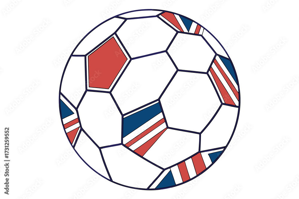 Obraz premium Soccer ball with red white and blue panels and dark blue outline football sport