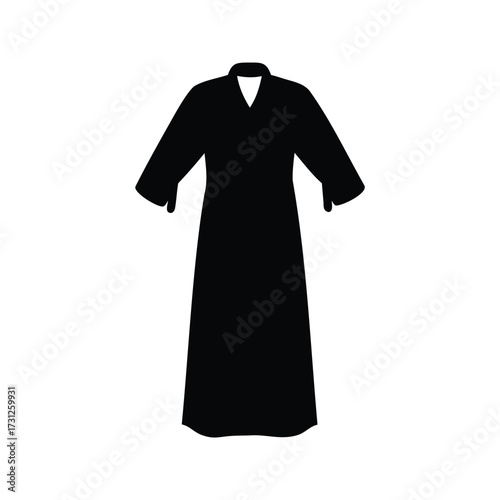 Black Silhouette of Traditional Arab Thobe or Dishdasha Clothing Apparel, medical gown silhouette vector illustration